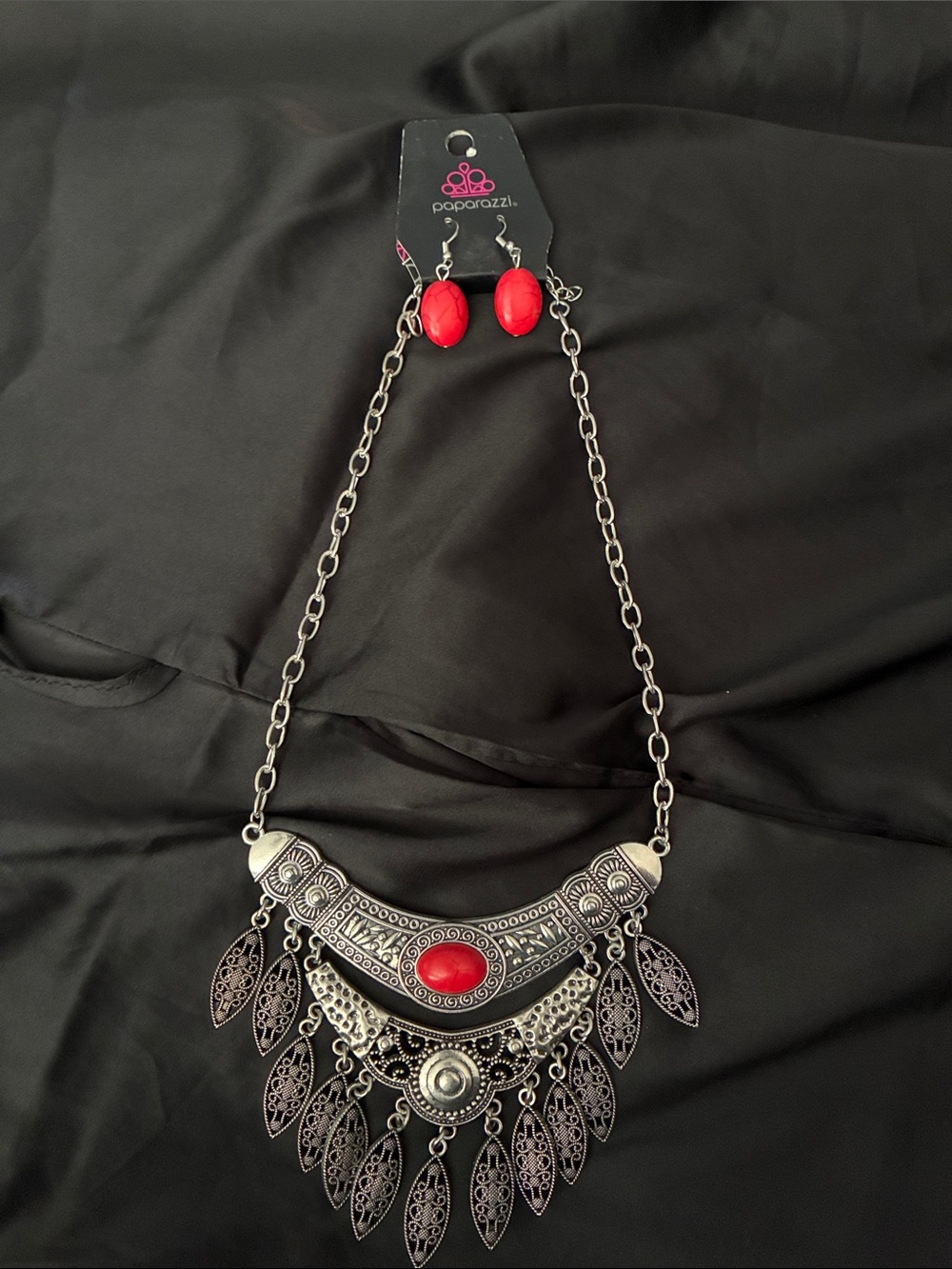 Paparazzi Silver-Tone Necklace with Red Accent Stones